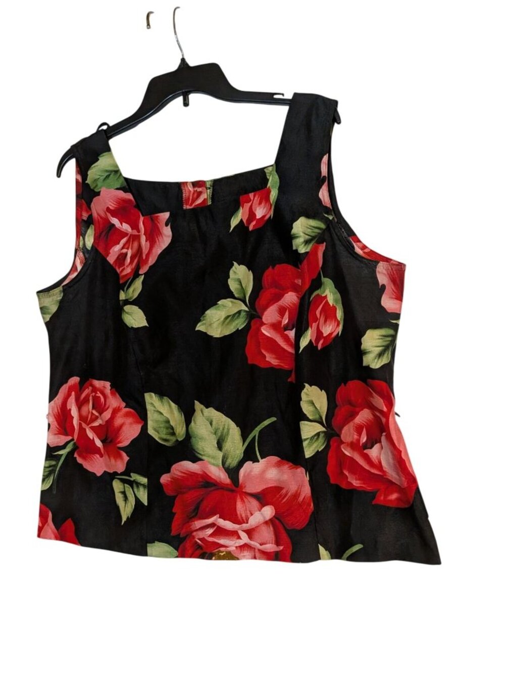 Sag Harbor Black Floral Sleeveless Button-Back Blouse With Red Roses Womens 16W